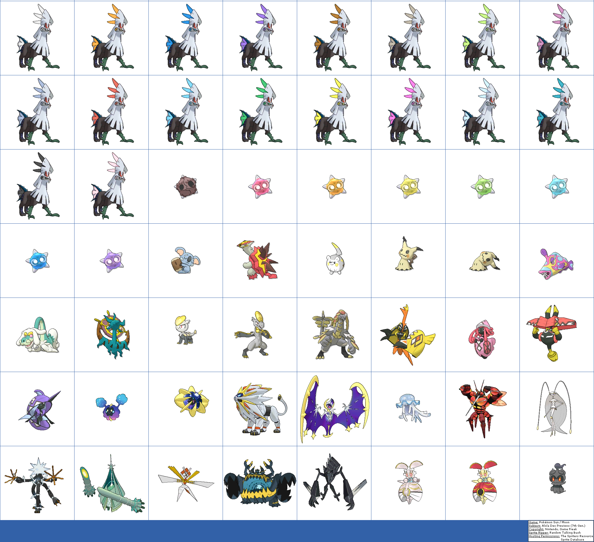 The Spriters Resource - Full Sheet View - Pokémon Sun / Moon - Alola Dex  Previews (3rd Generation, Shiny)