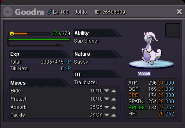 Epic 23+ Sap Sipper Goodra for sale - Selling Pokémon - Gold - Pokemon ...